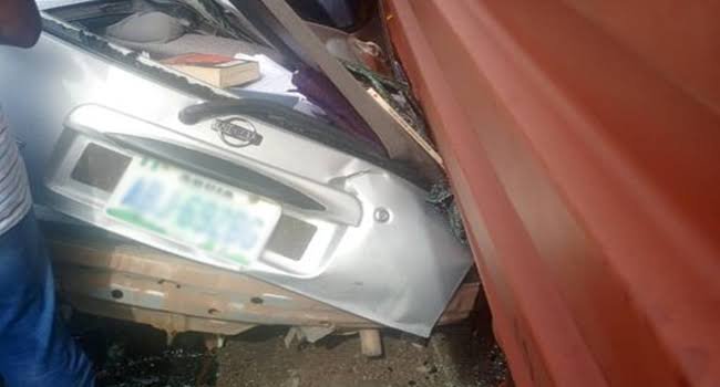 40 Feet Container Falls on a car with a lady in it at Lagos